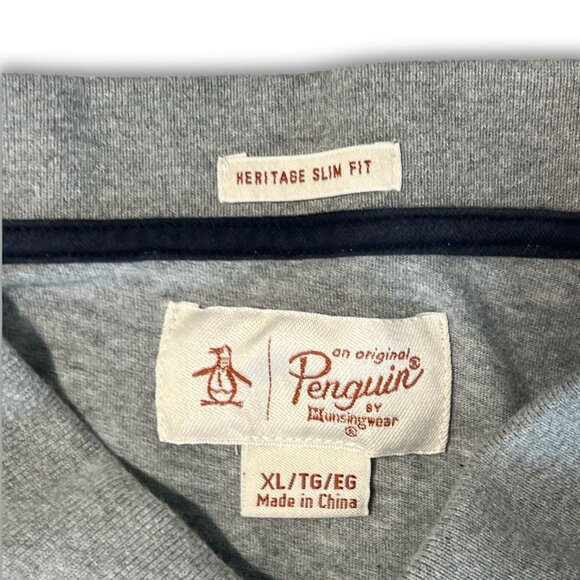 Penguin Heritage Slim Fit Polo Shirt XL Light Gray With Black Trim - Picture 5 of 5